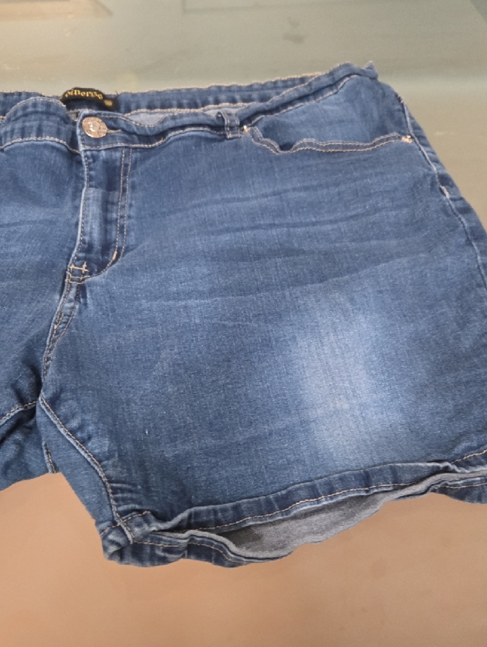 Denim Jean Shorts with Flag Pocket Accents - Blue - Picture 9 of 10